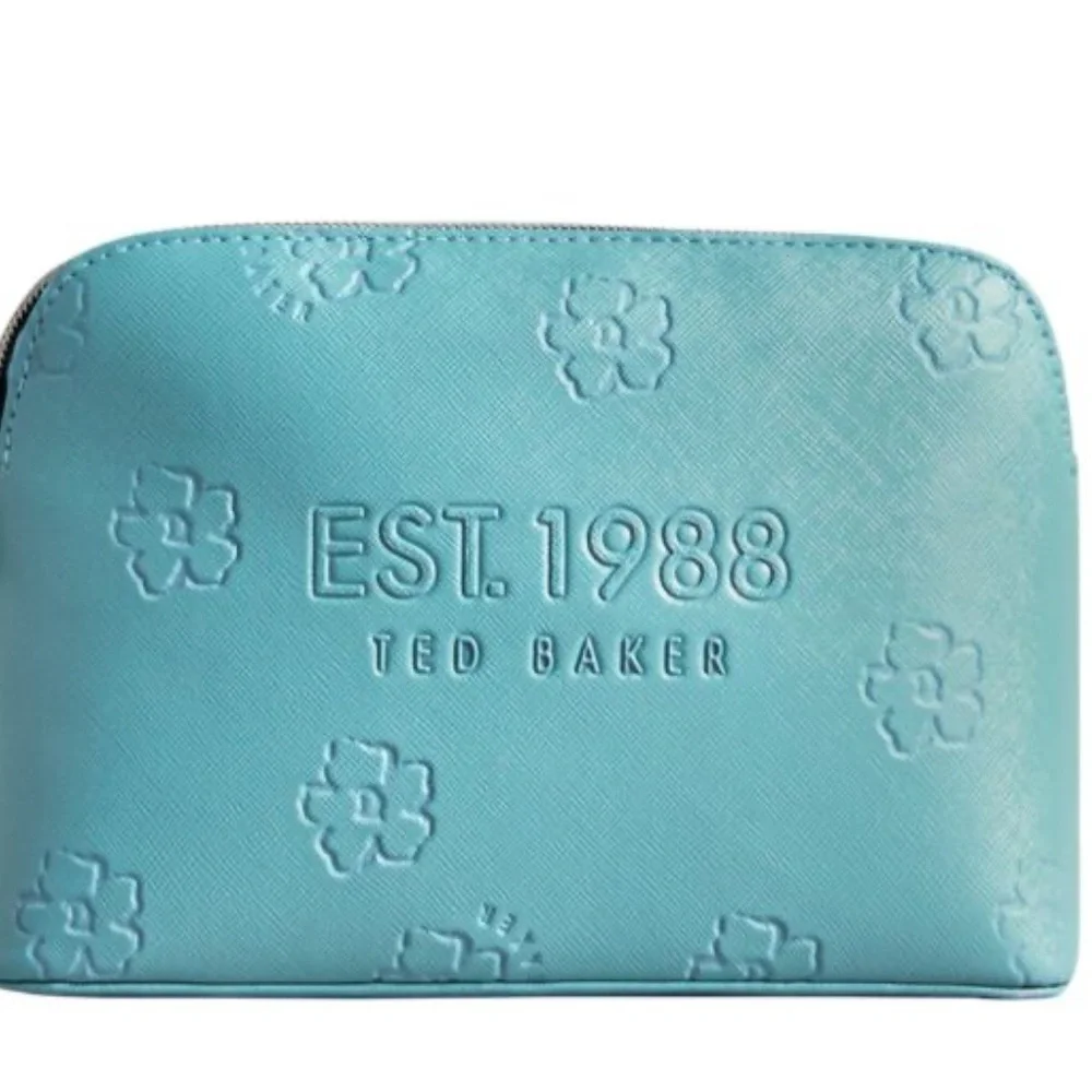 Ted Baker LIZIEY Floral Debossed Saffiano Makeup Cosmetic Bag Teal New No Tags